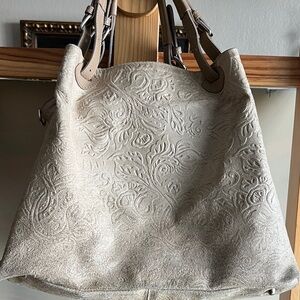 Chic Beige Embossed Genuine Leather Made in Italy Shoulder Bag